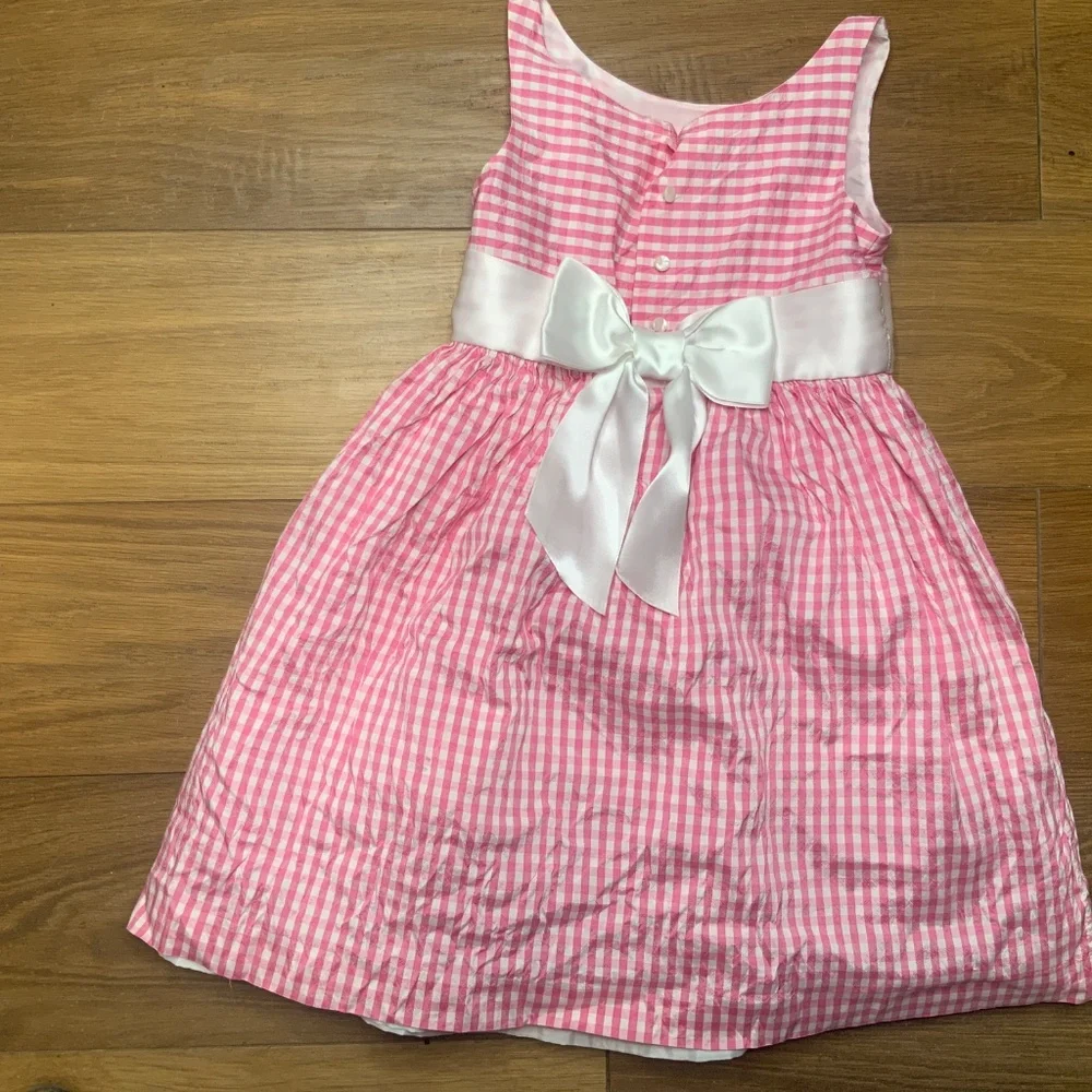 Janie and Jack Pink Gingham Dress With Bow Size 6